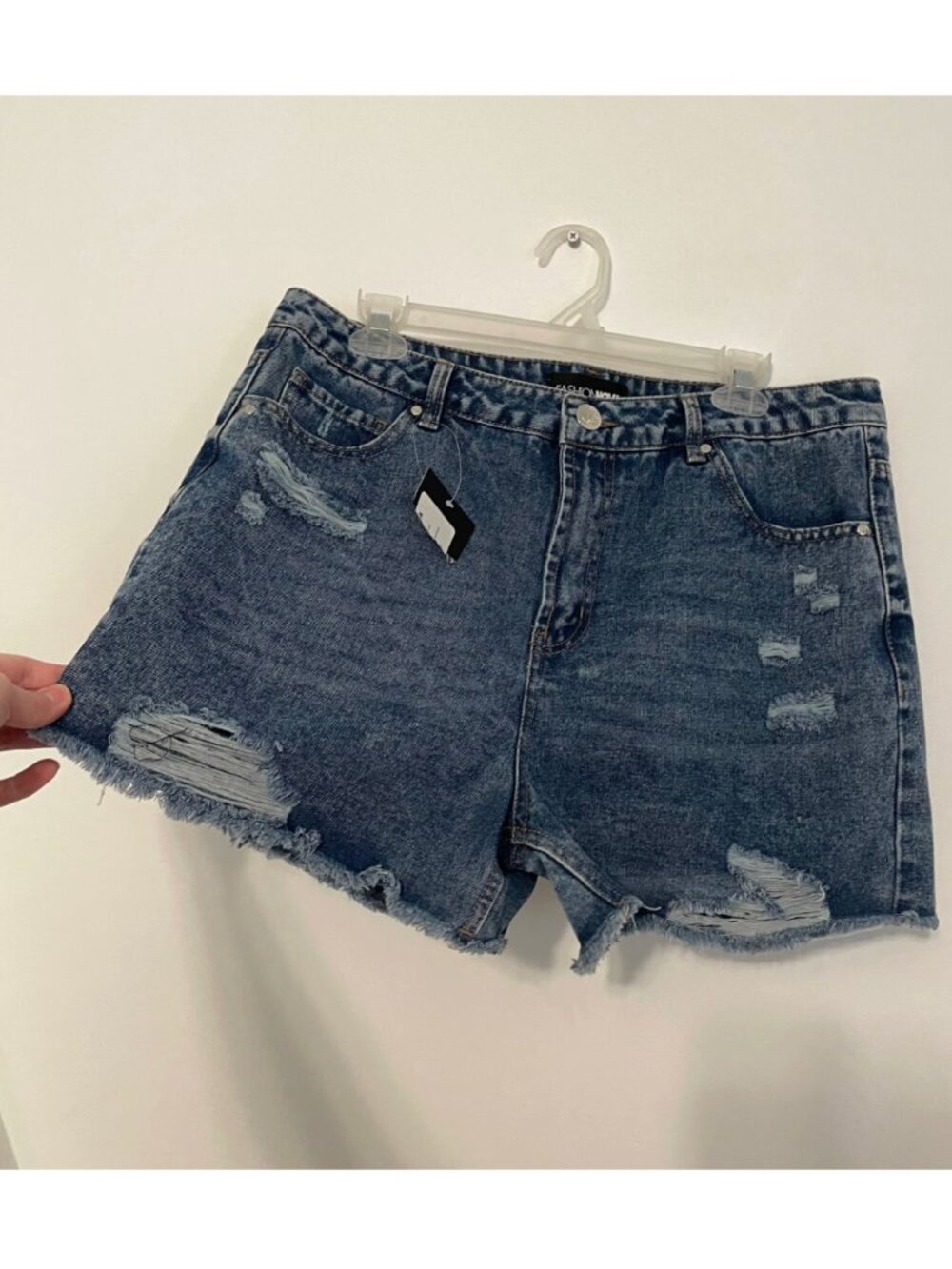 NEW NWT FASHION NOVA Last Chance Denim Shorts Dark Wash Ripped High Waisted 32 - Picture 12 of 16